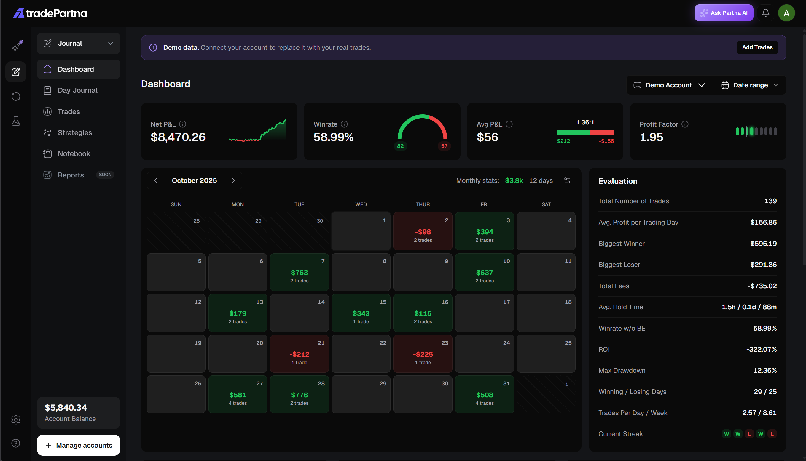 Advanced analytics to discover your strengths interface